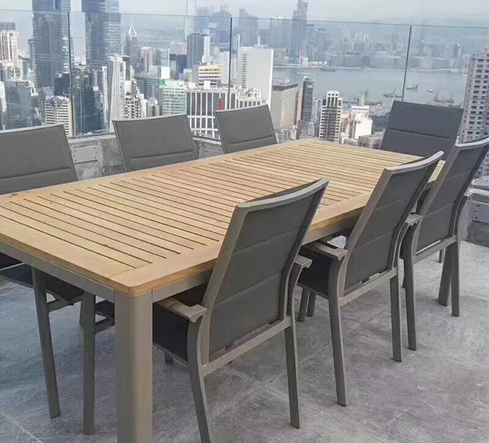 铝合金柚木休闲桌椅